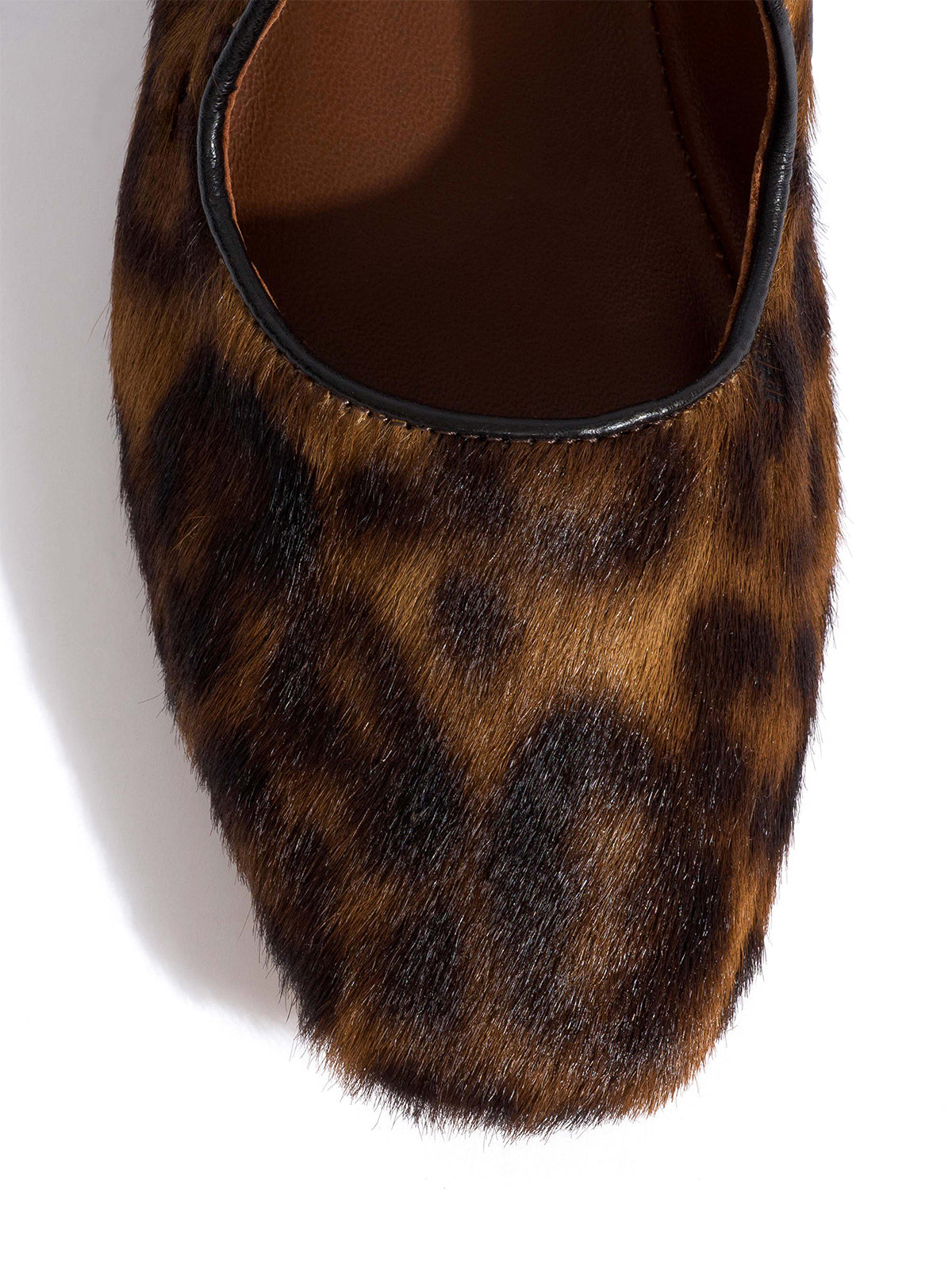 Square-Toe Buckle Strap Chic Flats - Leopard Pony Hair Vegan Leather