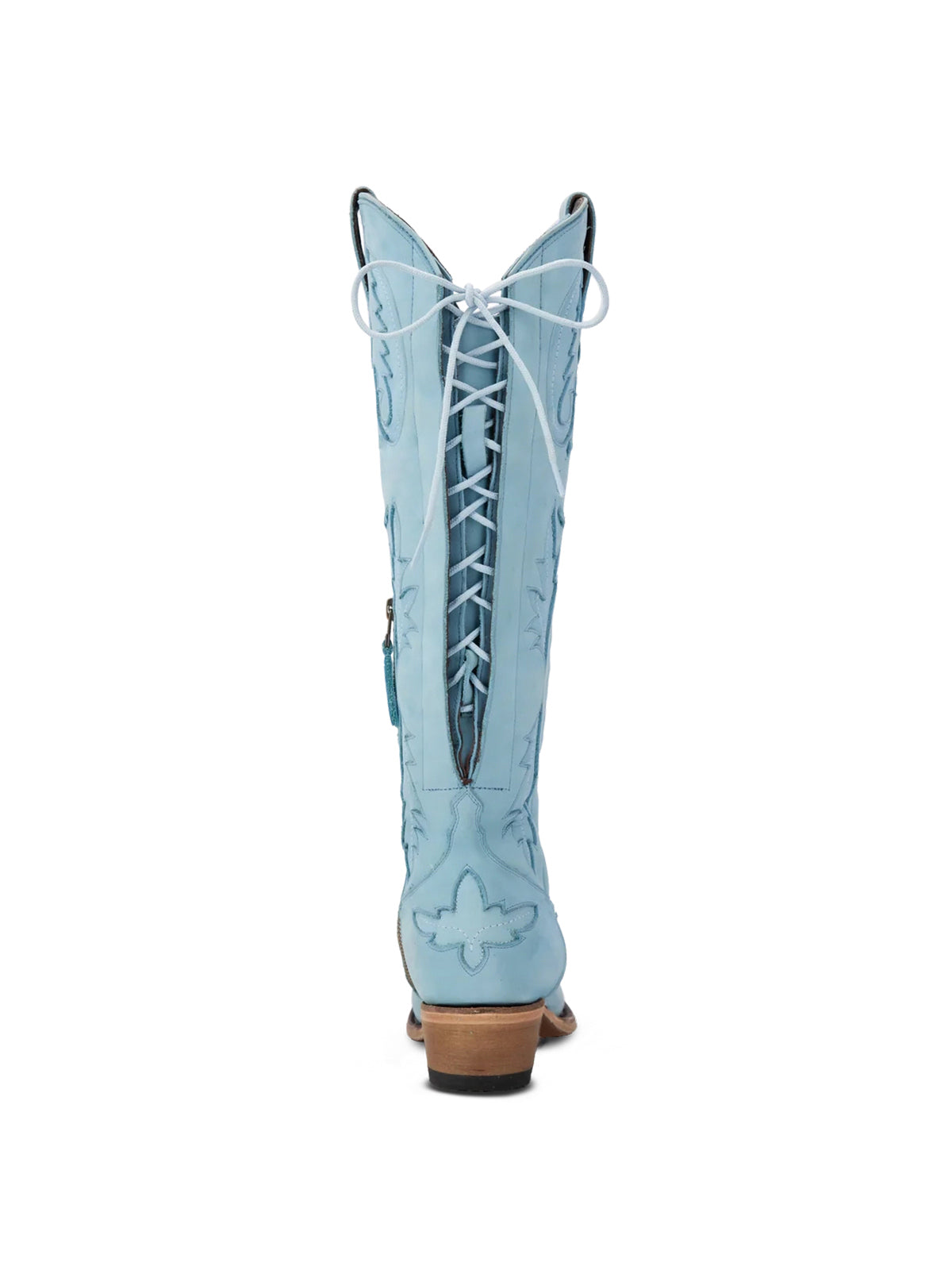 Half-Zip Snip-Toe Embroidery And Inlay Back Lace-Up Knee High Cowgirl Boots - Powder Blue