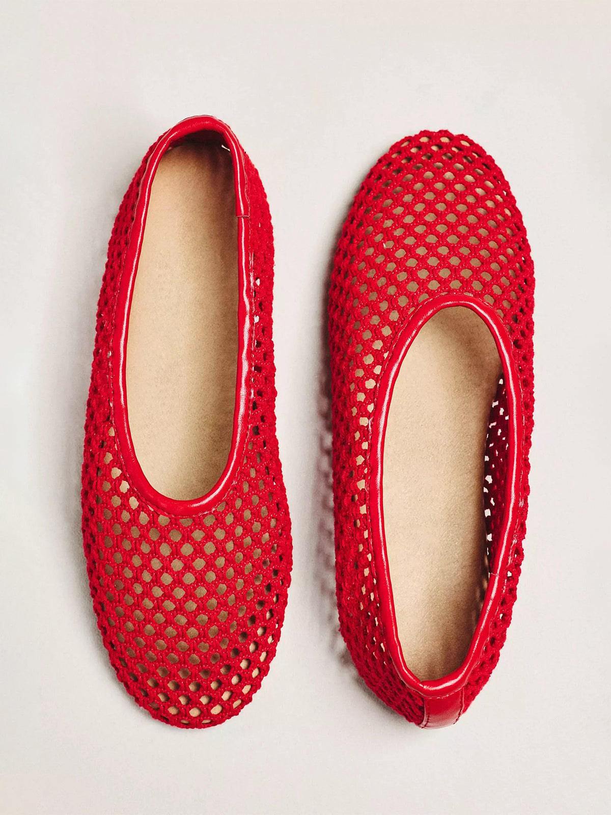Red Woven Mesh Round-Toe Slip-On Classic Ballet Flats