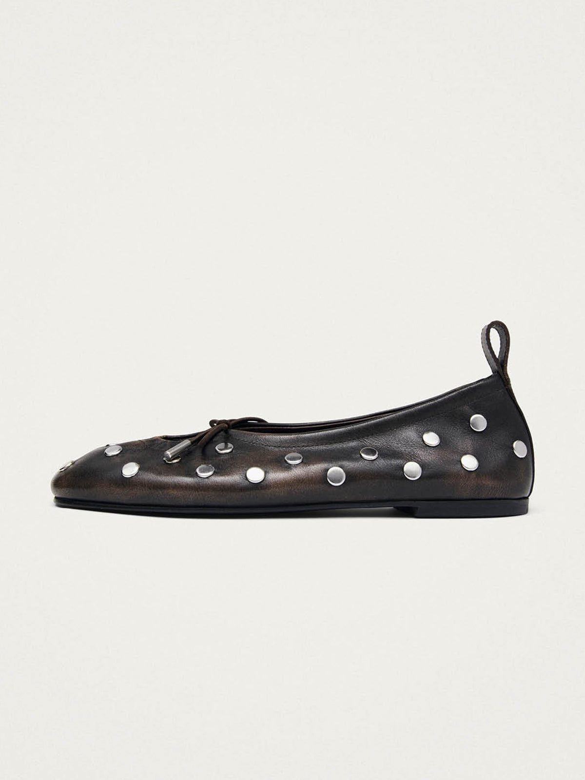Brown Square-Toe Full Studs Classic Slip-On Simple Flats