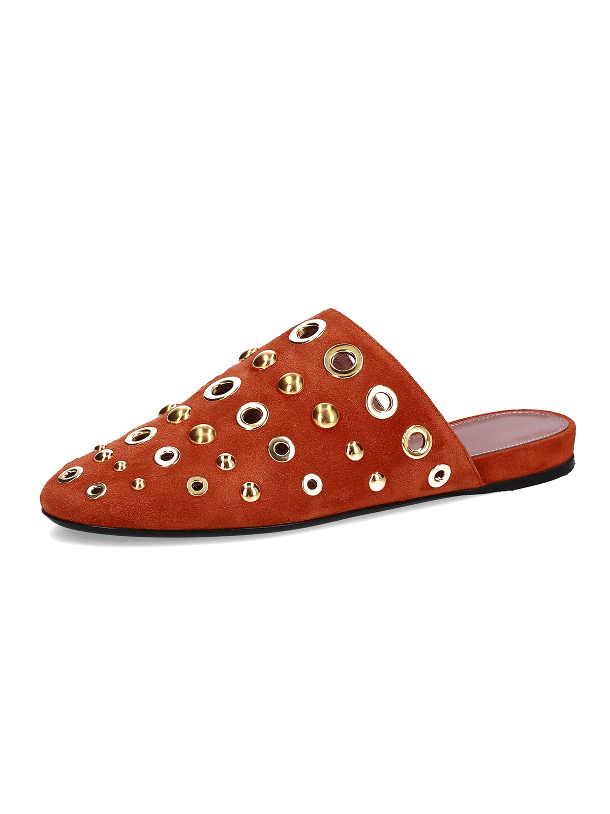 Caramel Faux Suede Round-Toe Eyelets And Studs Loafers Flats