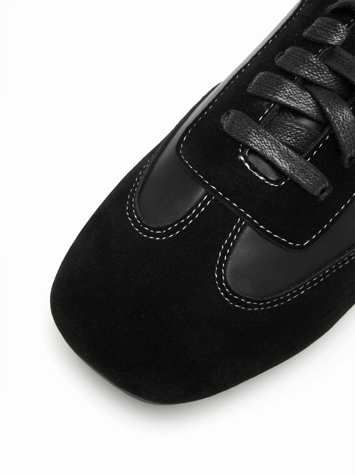 Black Cow Suede And Vegan Leather Square-Toe Lace-Up Sneakers