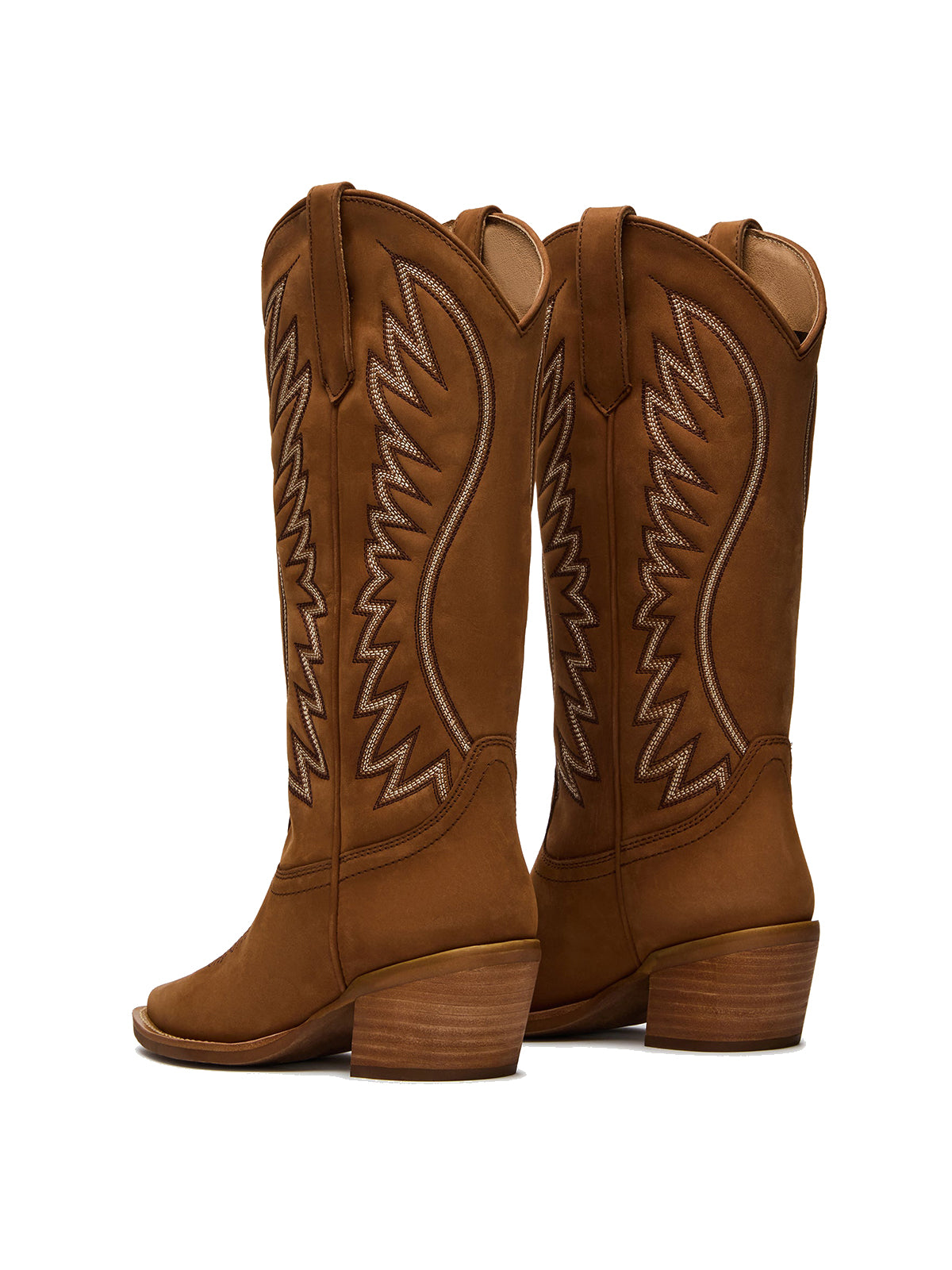 Cognac Pointed-Toe Wings Embroidery Mid Calf Cowgirl Boots