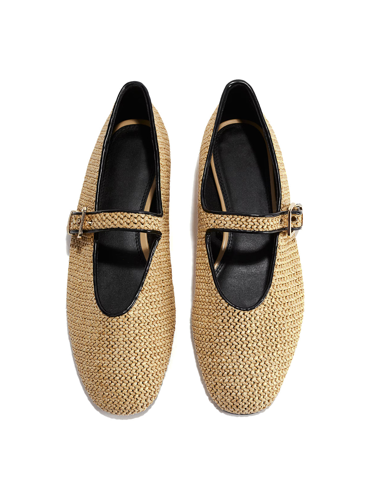 Beige Grass Woven Square-Toe Mary Jane Ballet Flats