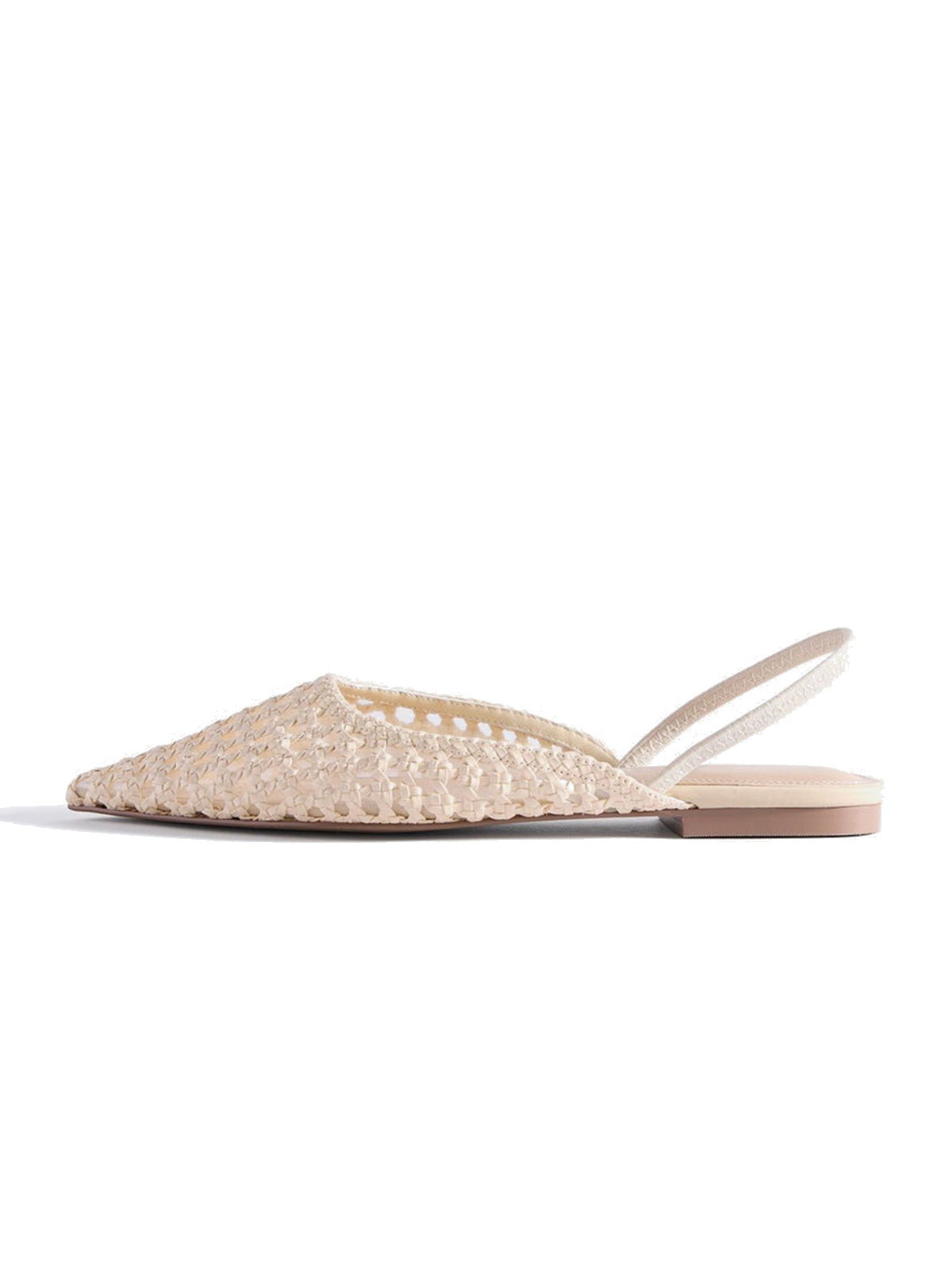 Cream Woven Vegan Leather Pointed-Toe Chic Back Strap Flats