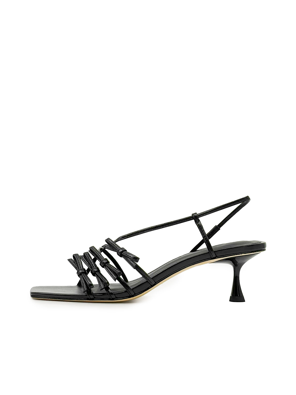 Black Square-Toe Multi-Straps With Bows Kitten Heels