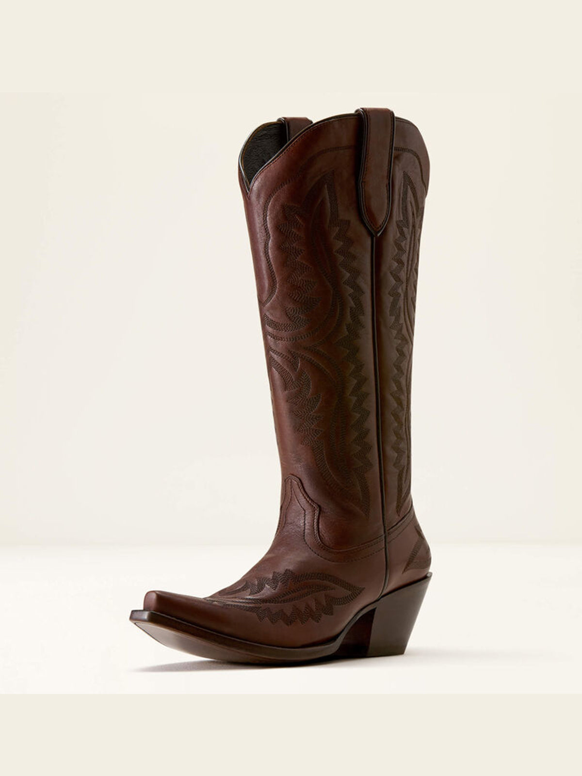Western Embroidery Tall Snip-Toe Half-Zip Knee High Cowgirl Boots - Vintage Brown