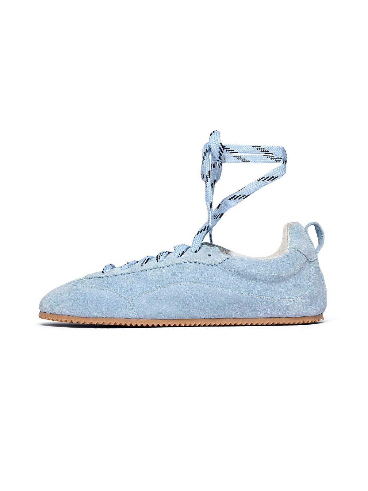 Blue Cow Suede Square-Toe Chic Lace-Up Ballet Sneakers
