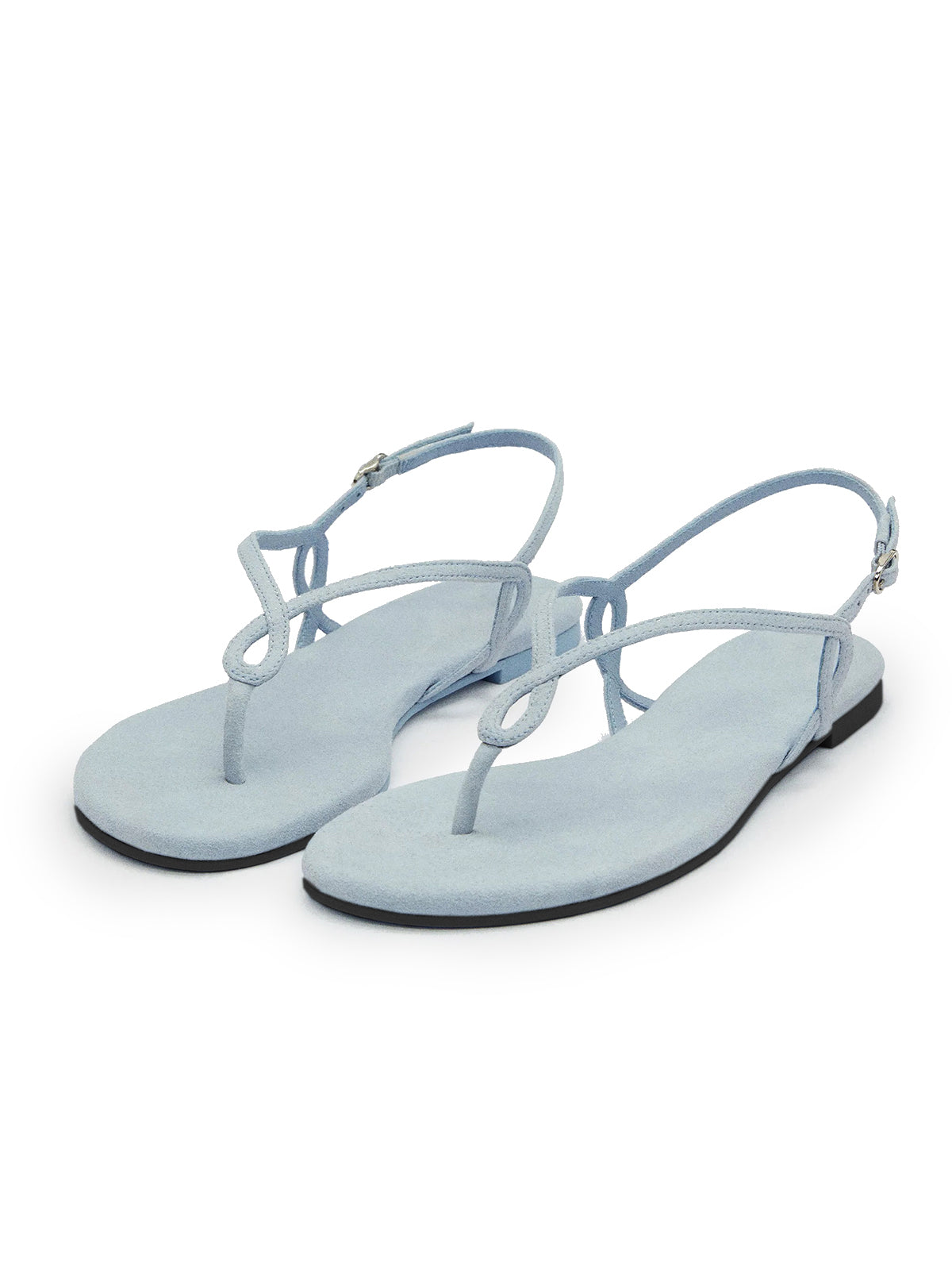 Mist Blue Faux Suede Round-Toe Strappy And Ankle Strap Sandals Flats