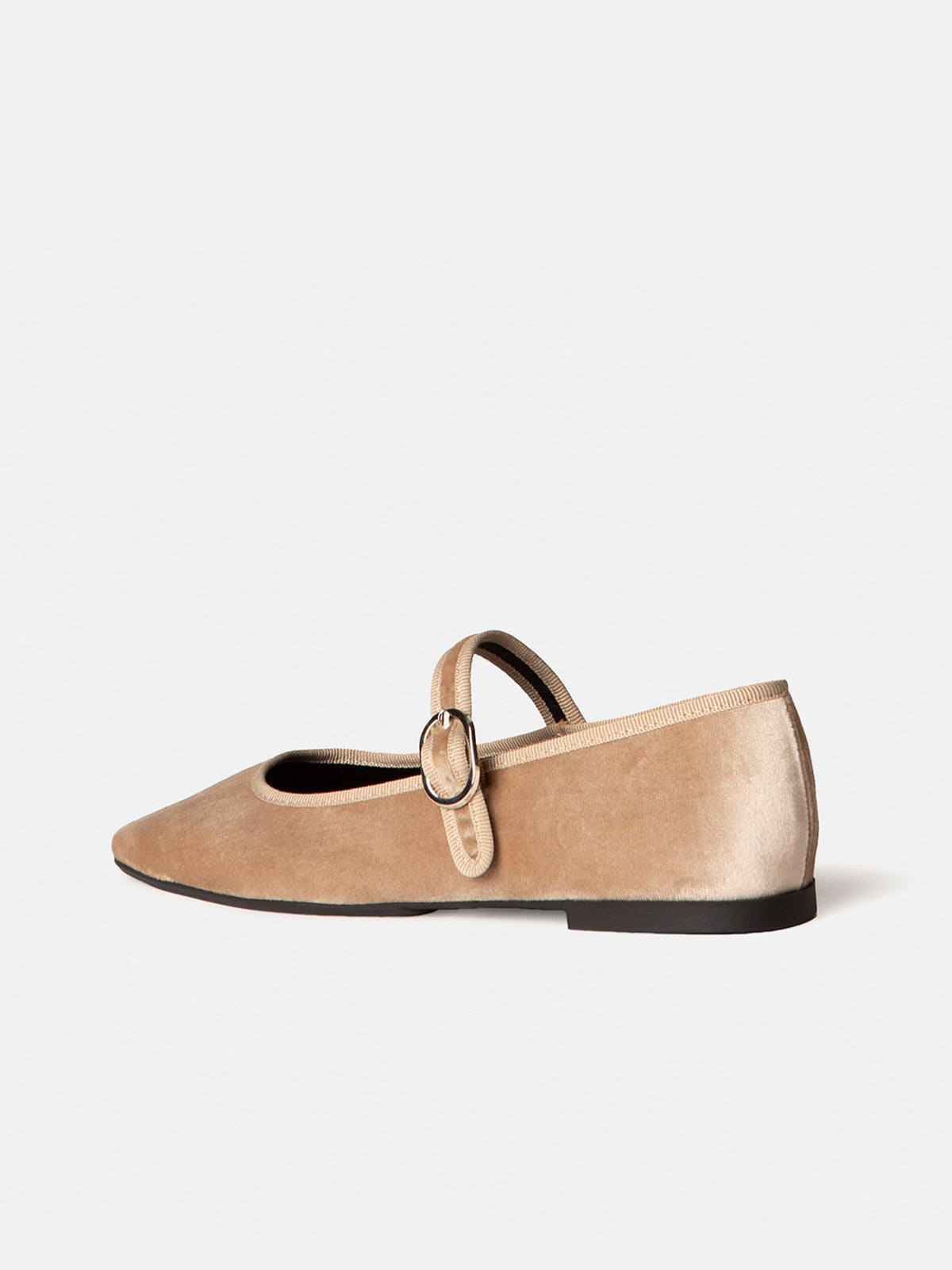 Ivory Velvet Square-Toe Classic Bridge Strap Ballet Flats