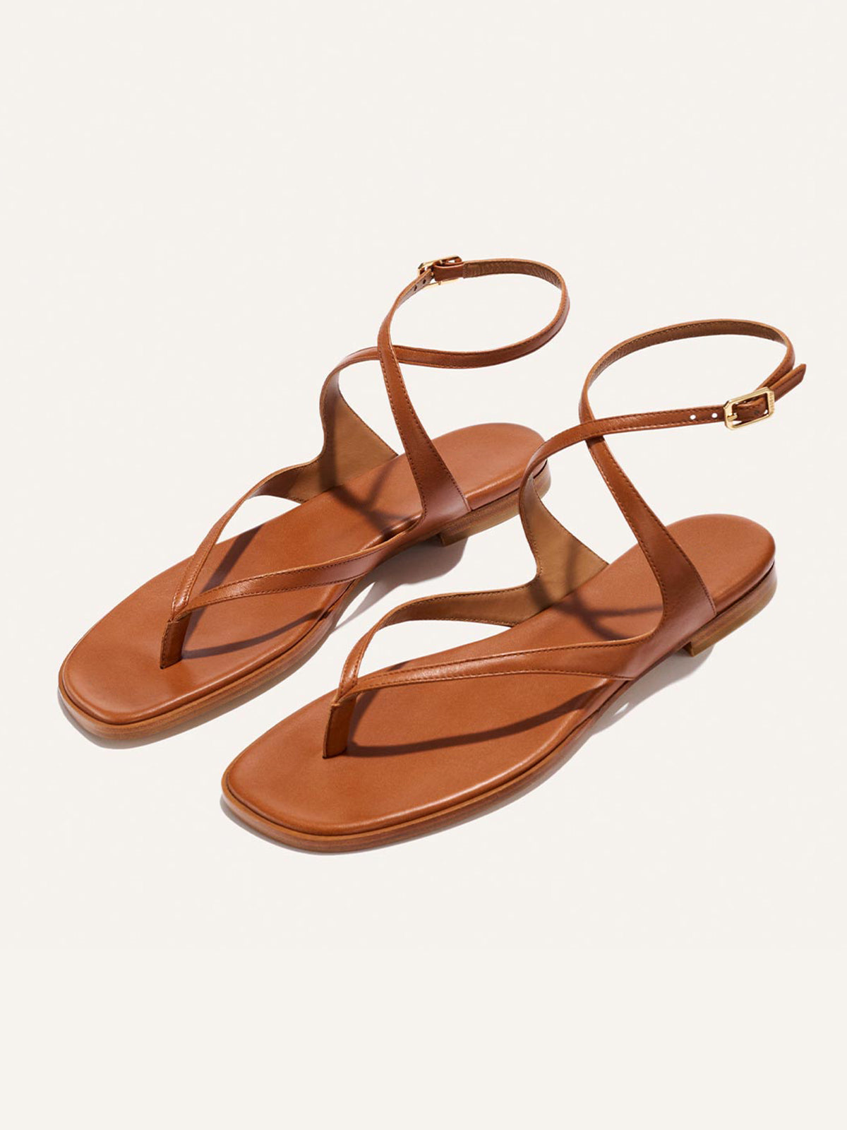 Brown Square-Toe Strappy And Ankle Strap Chic Sandals Flats
