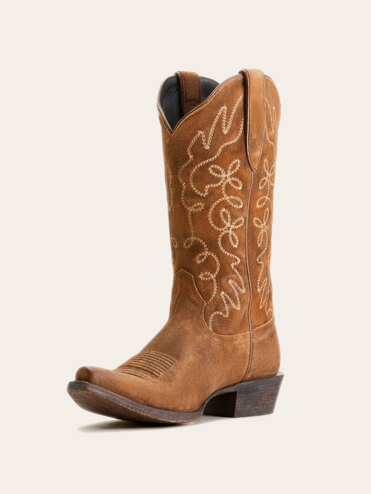 Faux Suede Embroidery Snip-Toe Wide Mid Calf Cowgirl Boots - Brown