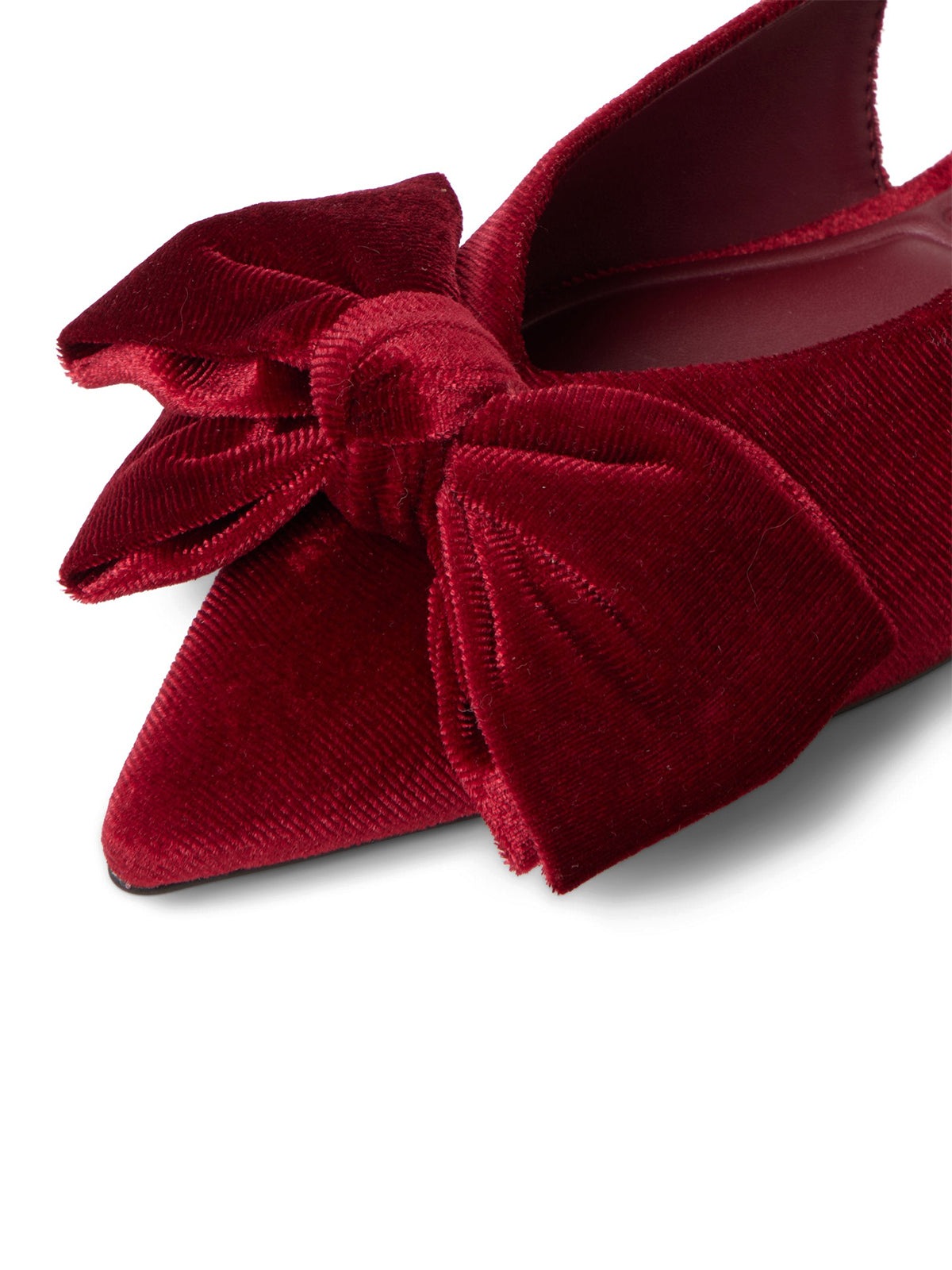 Red Velvet Pointed-Toe Front Big Bow Slingback Flats
