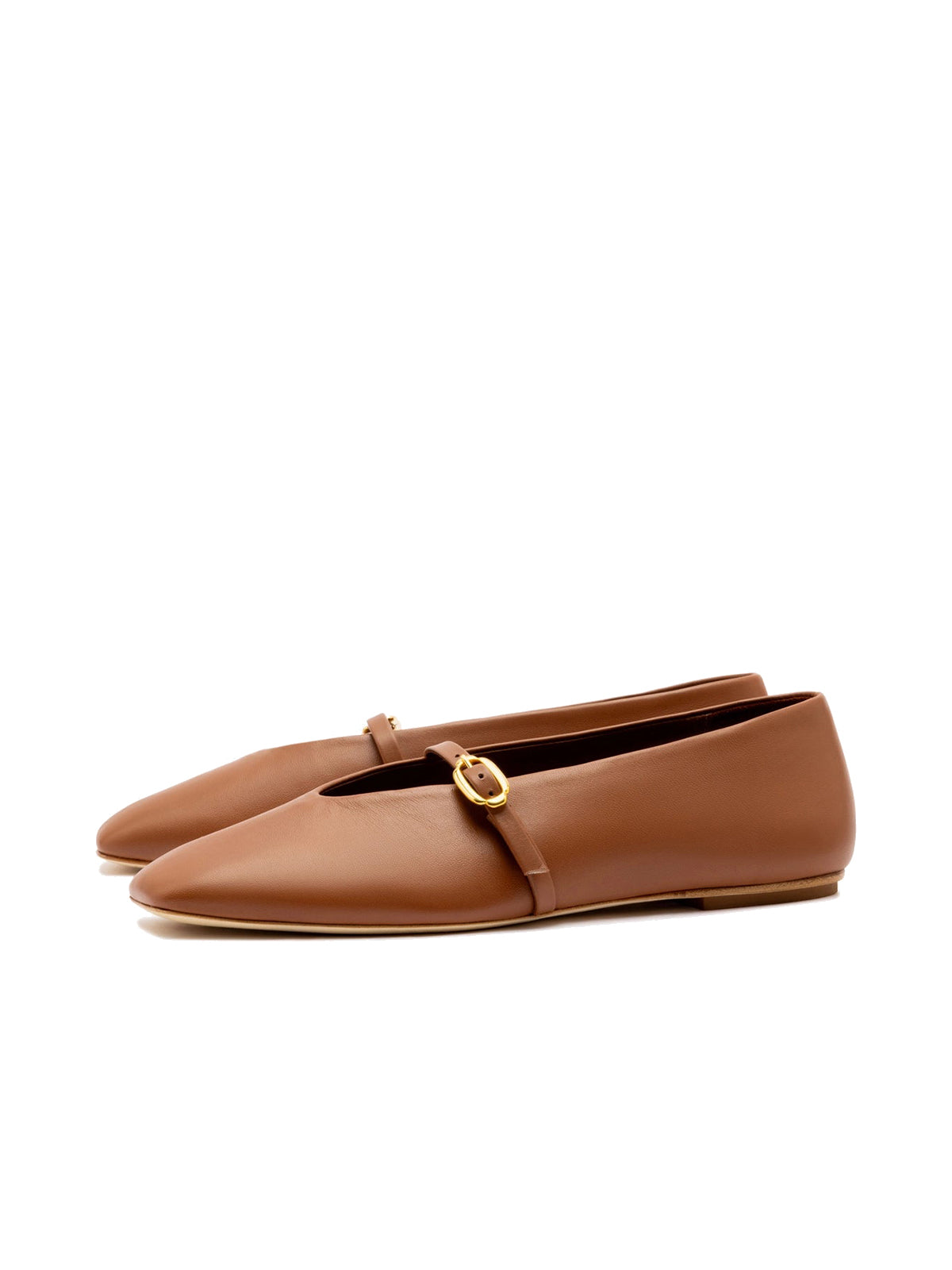 Caramel Square-Toe Buckle Mary Jane Ballet Classic Flats