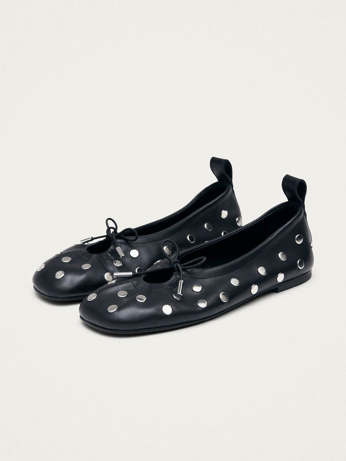 Black Square-Toe Full Studs Classic Slip-On Simple Flats