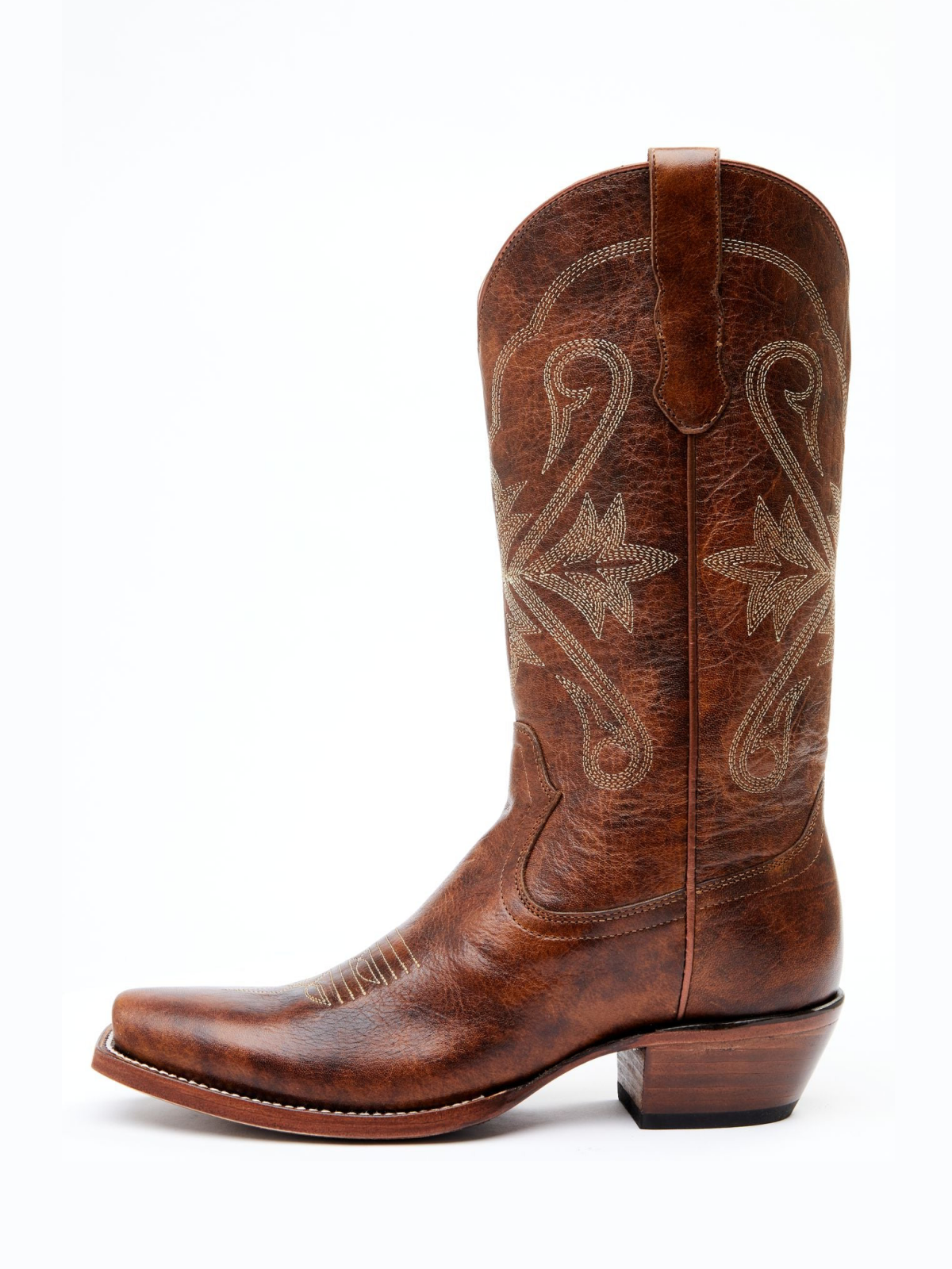 Distressed Brown Square-Toe Wide Mid Calf Tall Western Boots