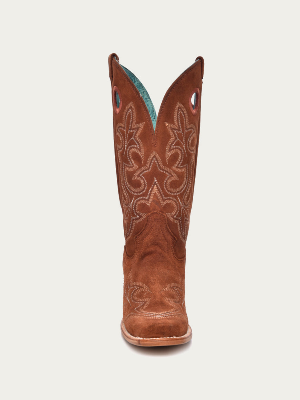 Faux Suede Cut-Out Square-Toe Embroidery Wide Mid Calf Cowgirl Boots - Brown