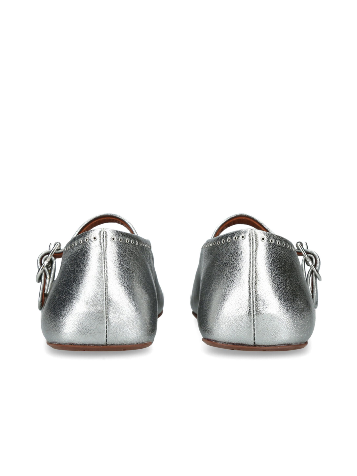 Metallic Silver Eyelet Ballet Flats Mary Janes With Buckled Strap