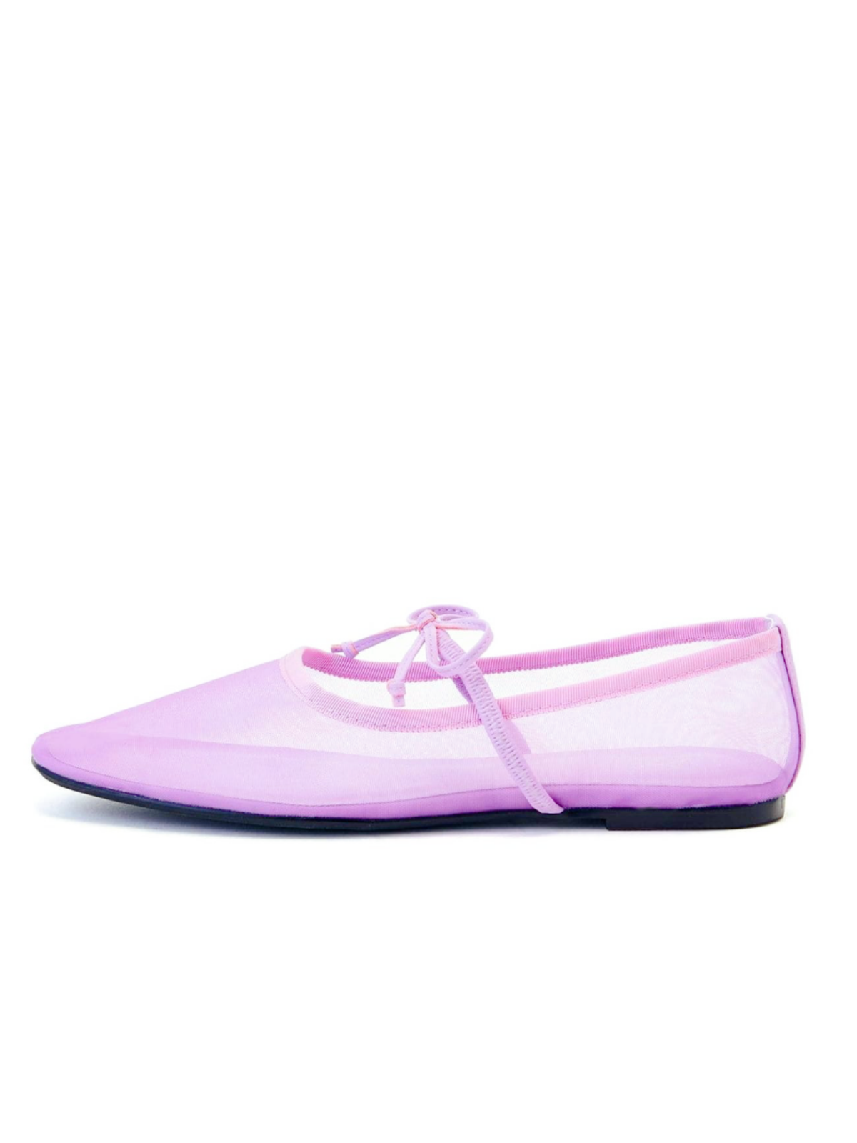 Lilac Purple Mesh Square-Toe Ballet Flats Mary Janes With Bow Band