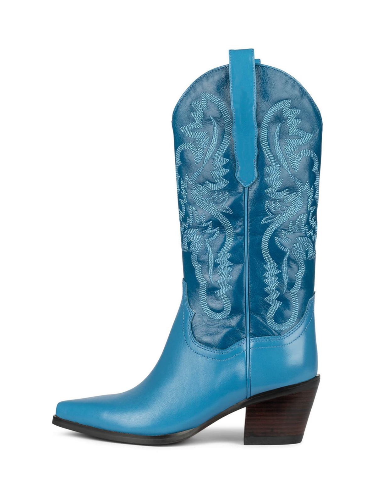 Contrast Blue And Dark Blue Snip-Toe Embroidery Wide Mid Calf Tall Cowgirl Boots