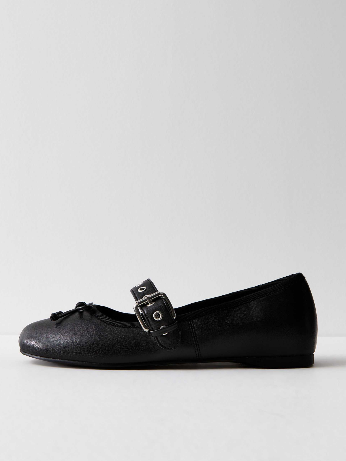 Black Bow Ballet Flats Mary Janes With Eyelet Buckled Strap