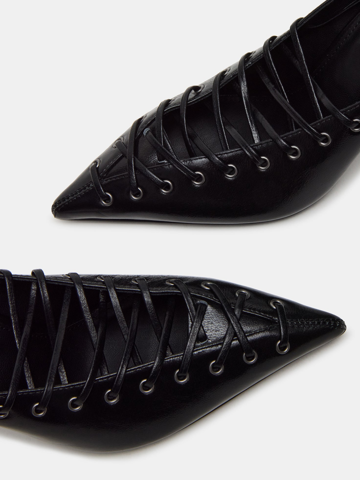 Black Pointed-Toe Lace-Up And Strappy Slingback Pump High Heels