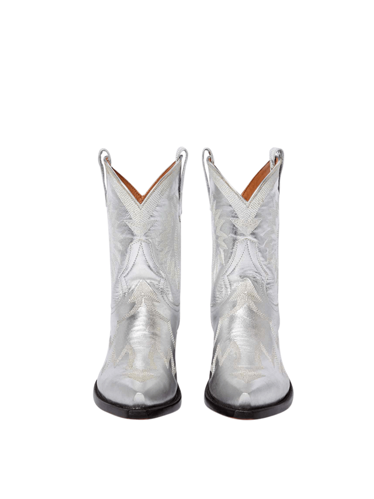 Metallic Embroidery Snip-Toe Wide Mid Calf Cowgirl Boots - Silver