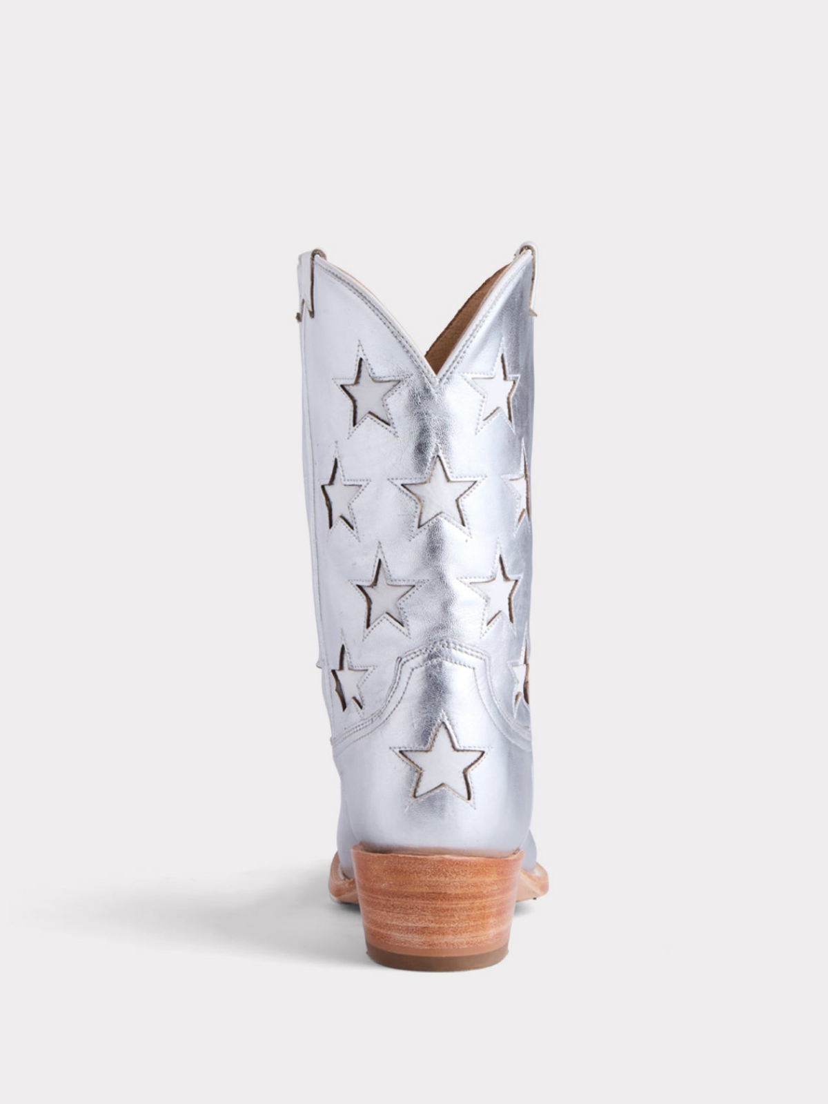 Metallic Star Inlays Snip-Toe Wide Mid Calf Western Boots For Women - Silver