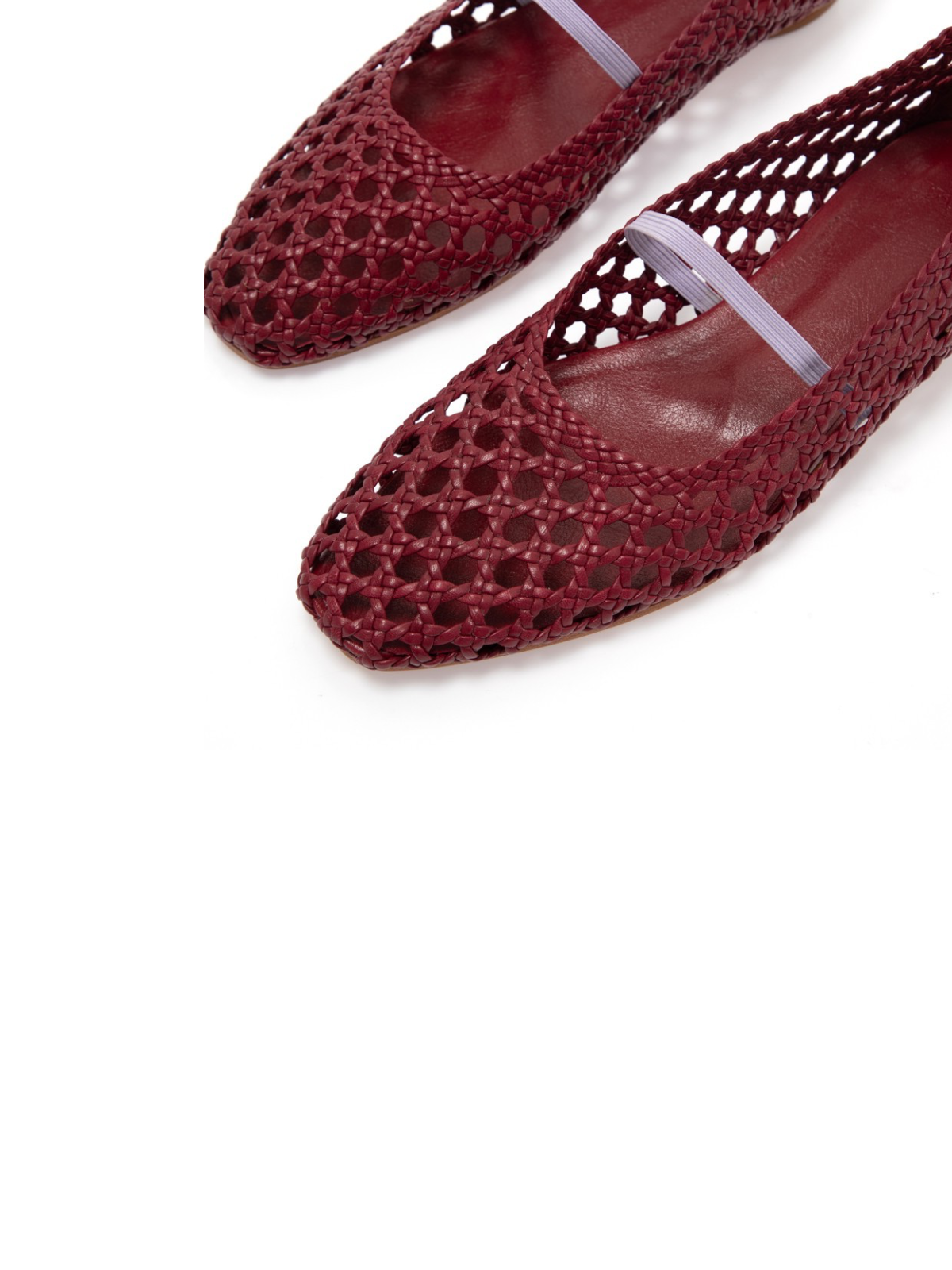 Woven Hollow-Out Square-Toe Ballet Flats Mary Janes In Barn Red