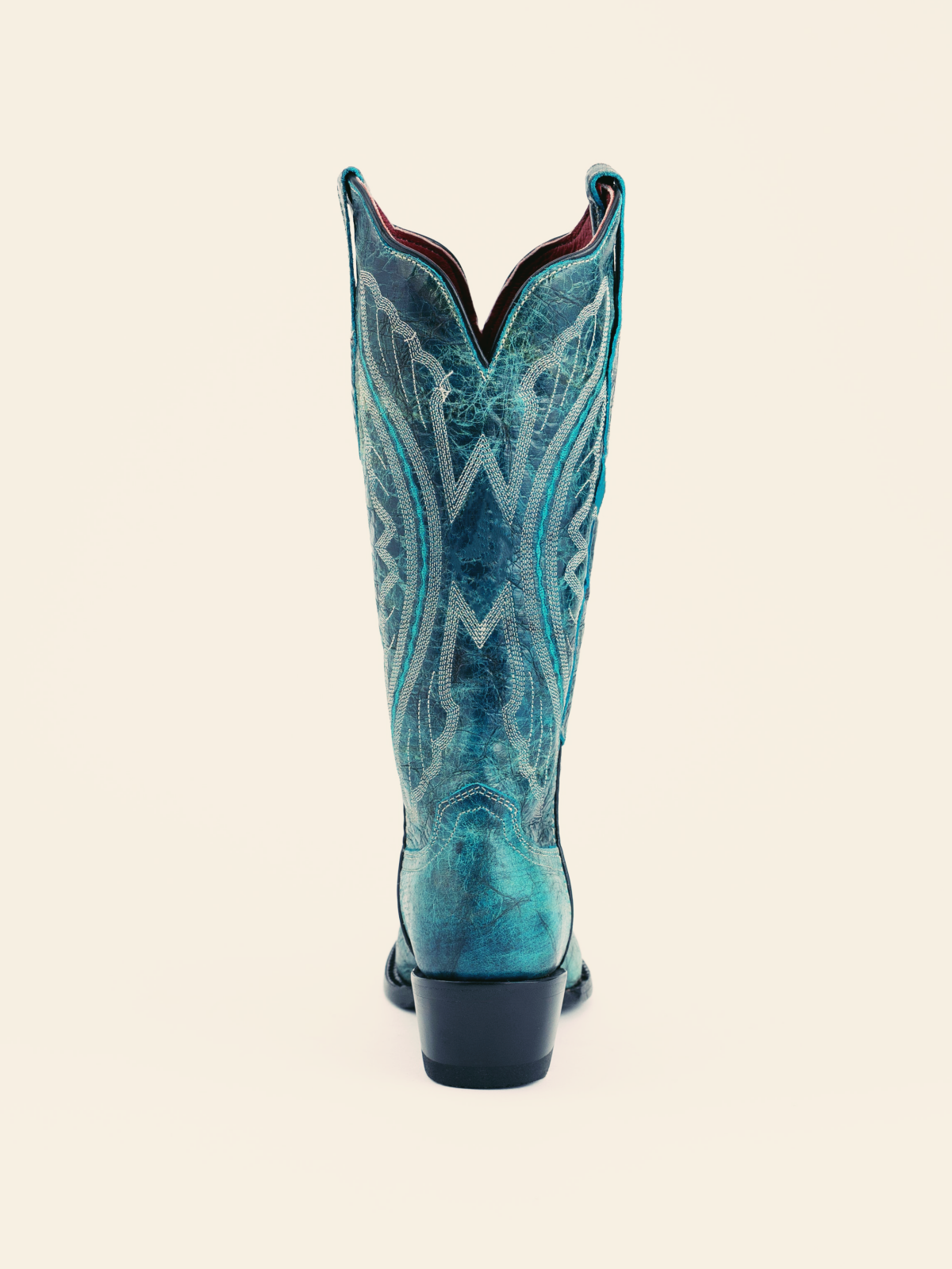 Distressed Teal Embroidery Snip-Toe Wide Mid Calf Western Boots Cowgirl Tall Boots