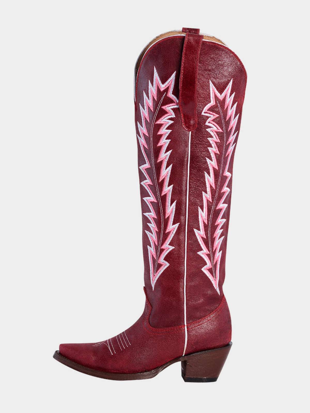 Arrows Embroidery Snip-Toe Wide Calf Over-The-Knee Cowgirl Boots - Brick Red