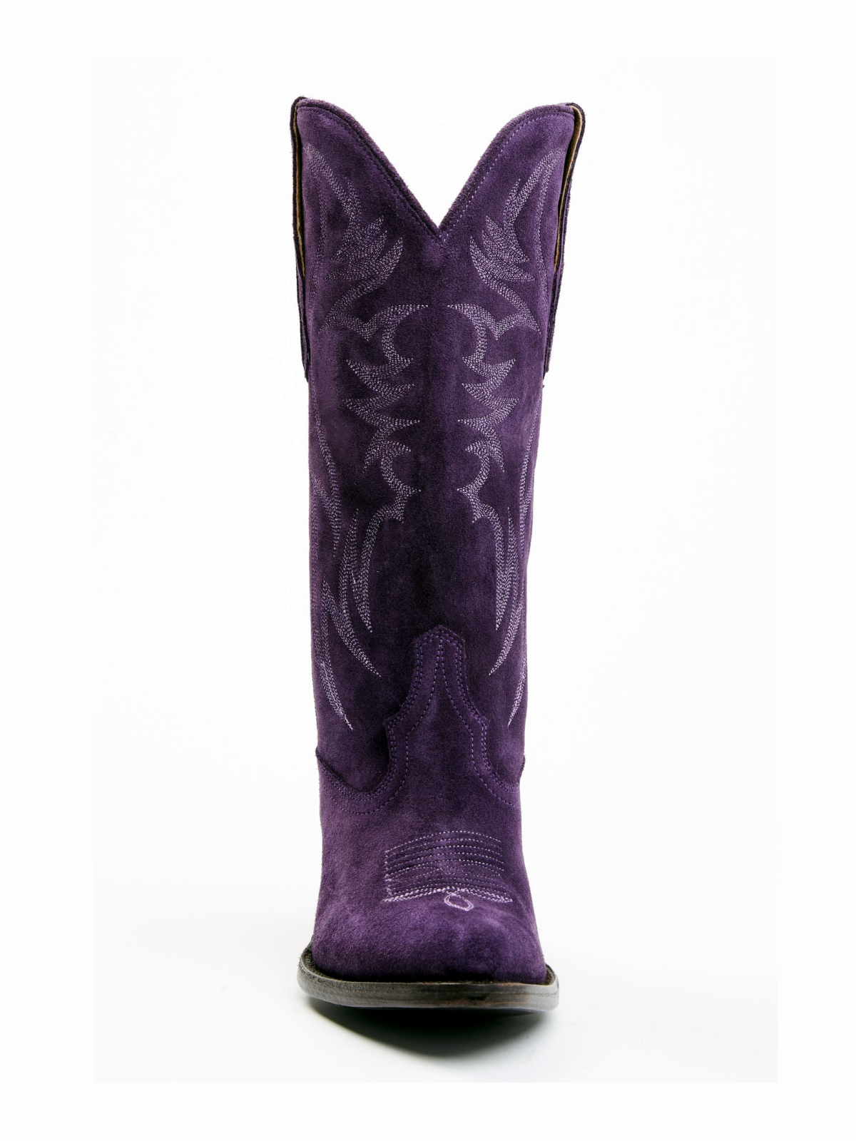 Faux Suede Wings Embroidery Pointed-Toe Wide Mid Calf Tall Cowgirl Boots - Purple