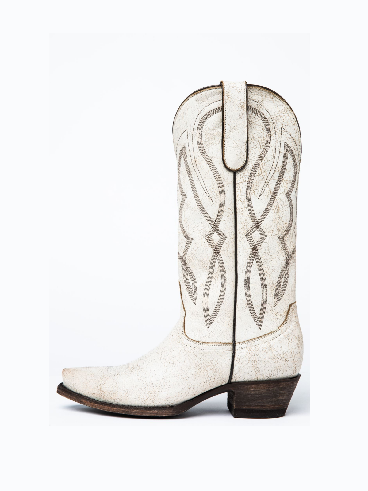 White Embroidery Crinkle Snip-Toe Wide Mid Calf Cowgirl Tall Boots