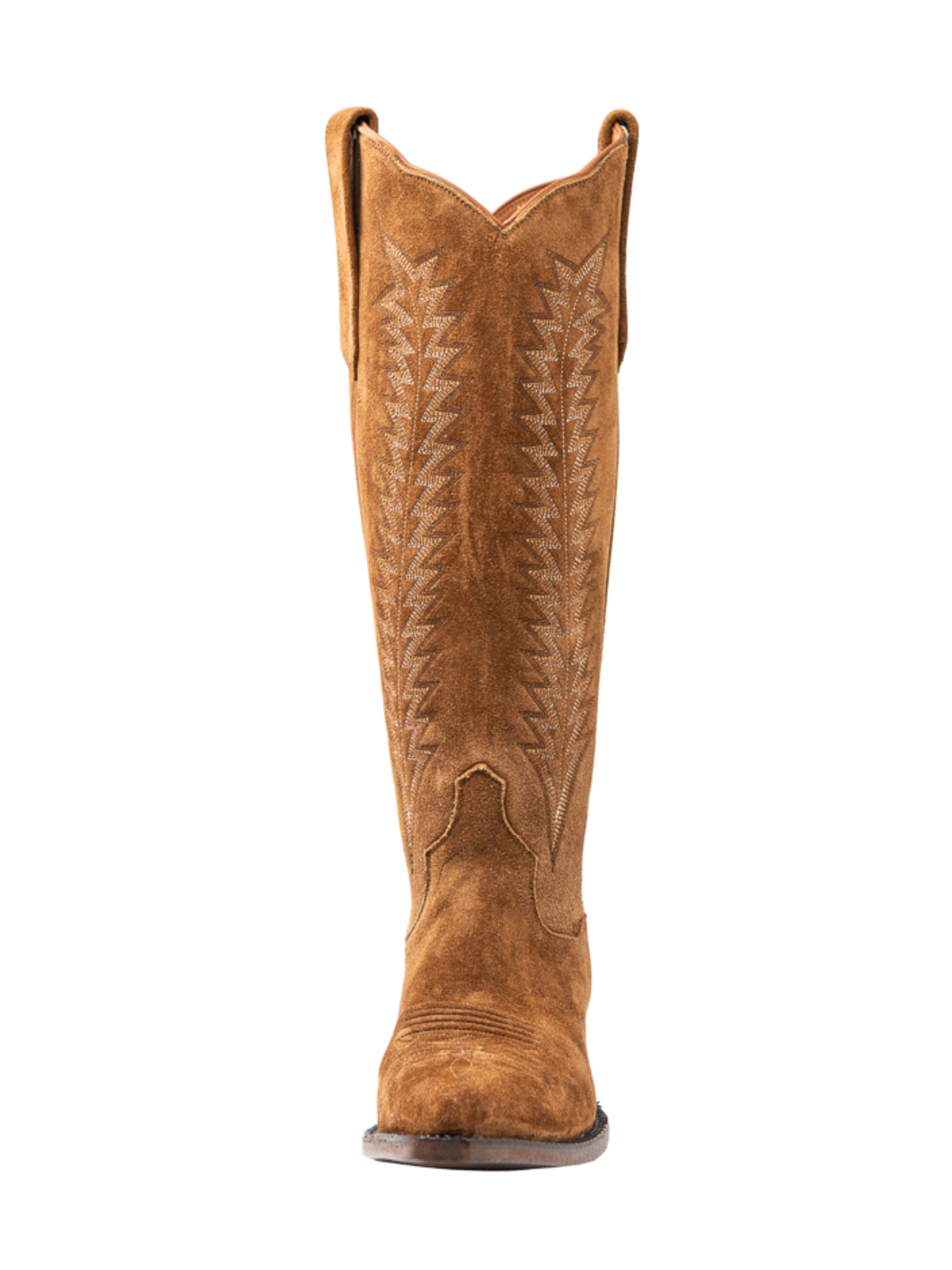 Cognac Faux Suede Snip-Toe Embroidery Wide Mid Calf Tall Cowgirl Boots