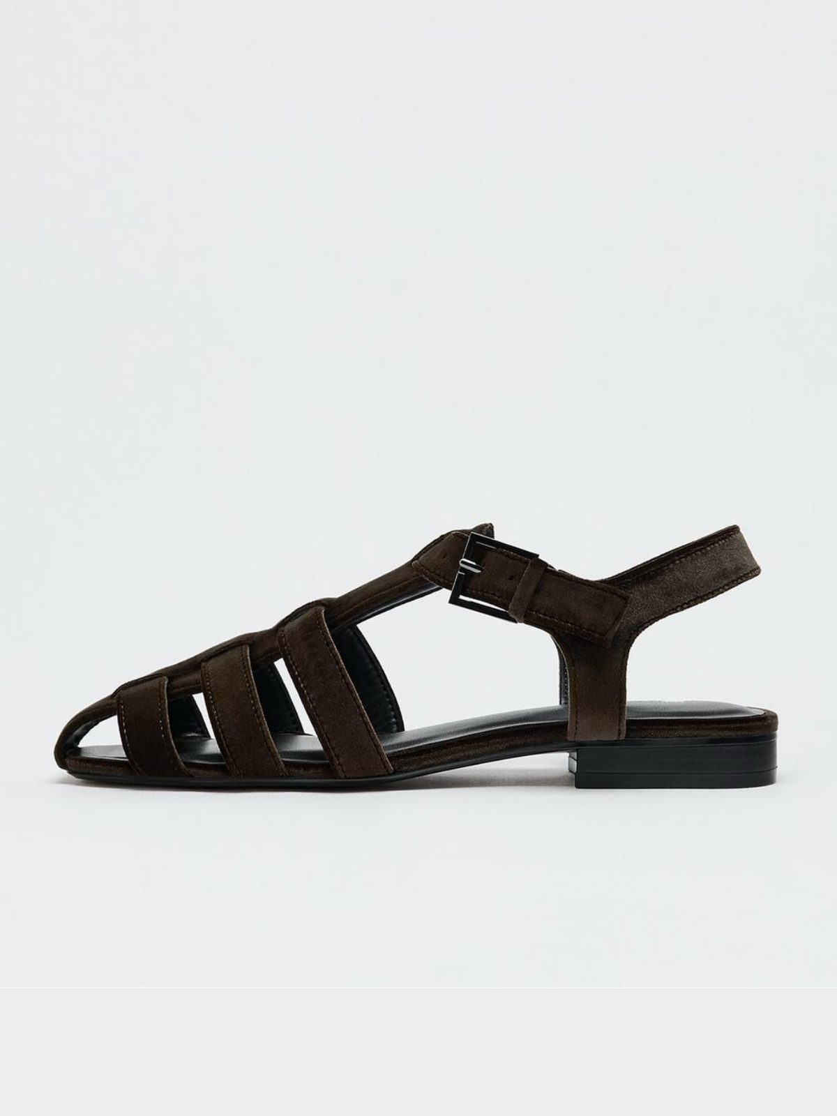 Brown Velvet Square-Toe Front And Ankle Straps Fisherman Sandals