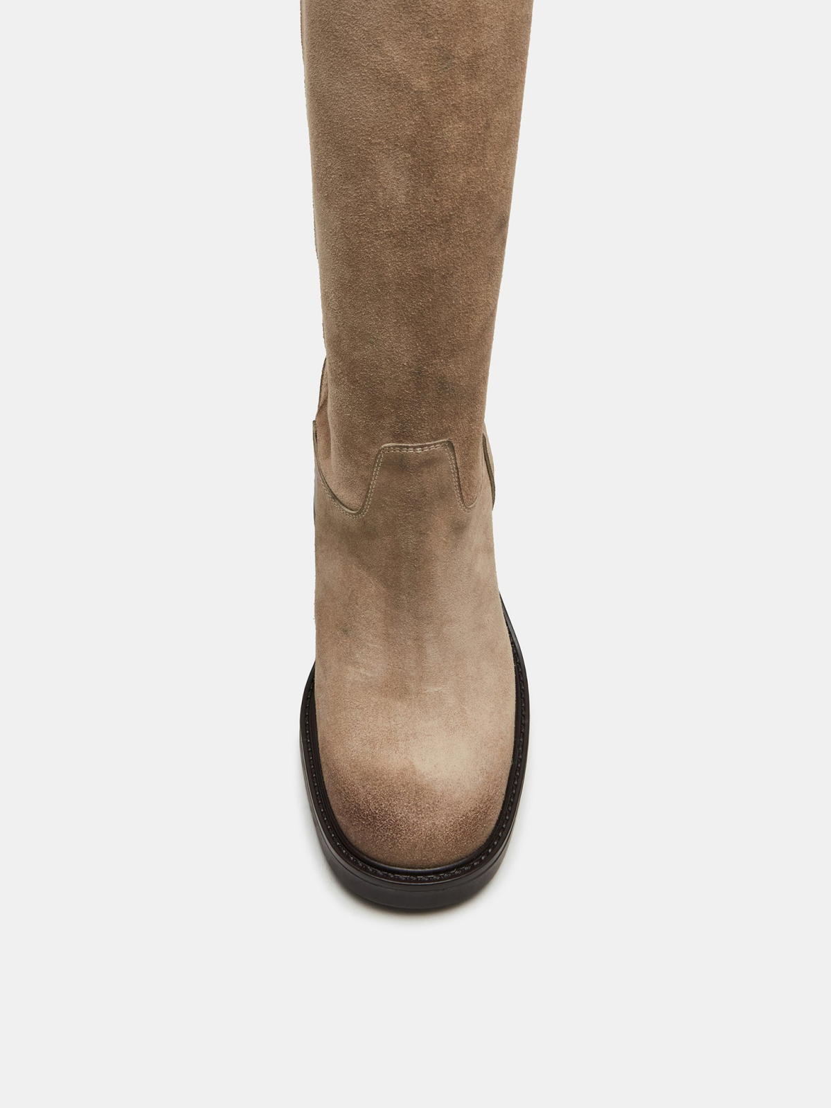 Sand Faux Suede Round-Toe Wide Mid Calf Western Boots