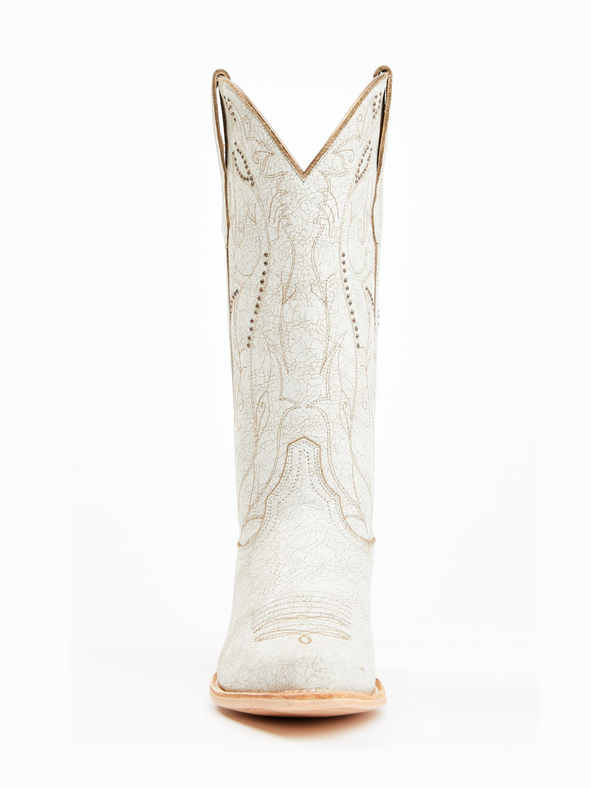 Distressed White Snip-Toe Embroidery Studded Wide Mid Calf Tall Cowgirl Boots