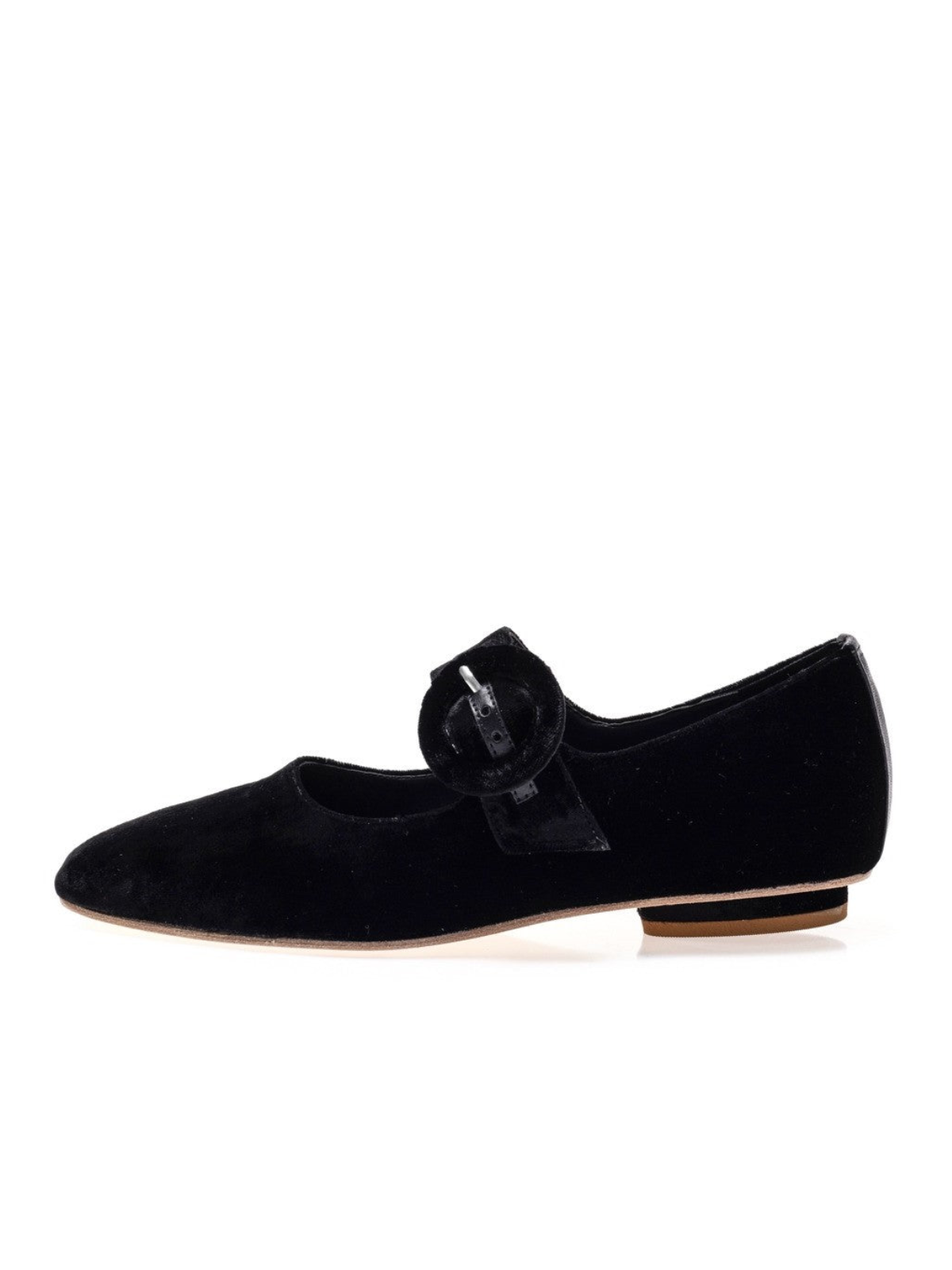 Black Velvet Elongated Ballet Flats Mary Janes With Oversized Buckle