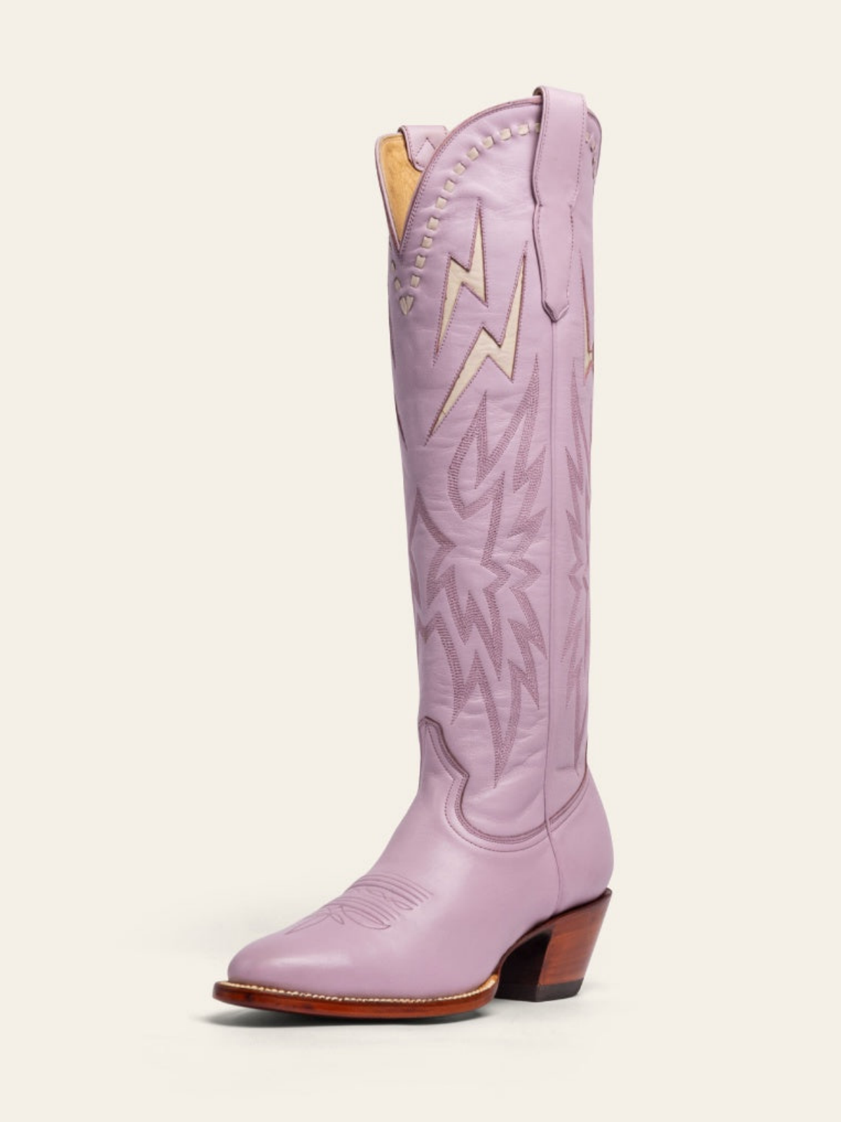 White Lightning Inlay Stitch Embroidery Almond-Toe Wide Mid Calf Tall Cowgirl Boots - Lavender