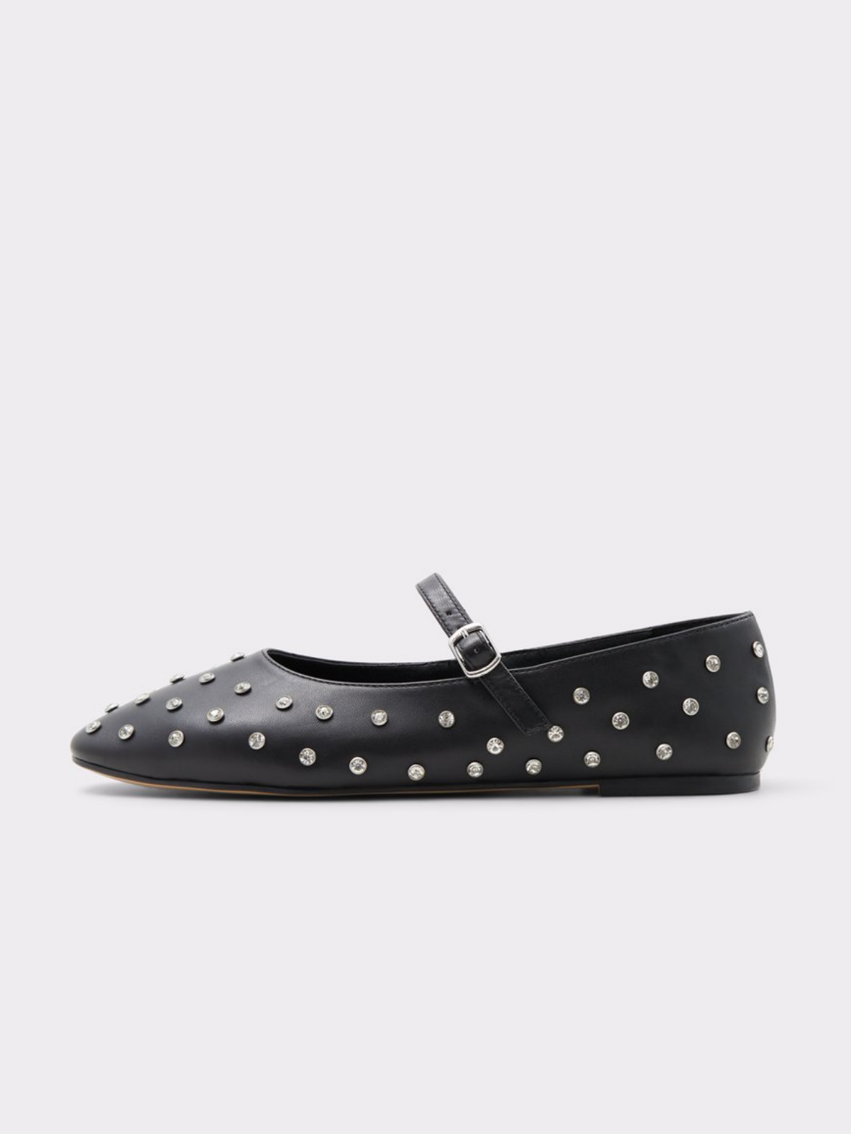 Black Rhinestone Square-Toe Ballet Flats Buckle Detailed Mary Janes