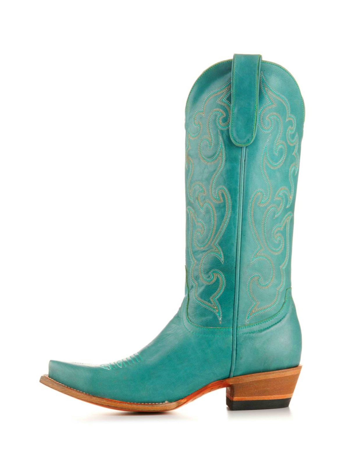 Embroidery Snip-Toe Wide Mid Calf Tall Cowgirl Boots - Turquoise