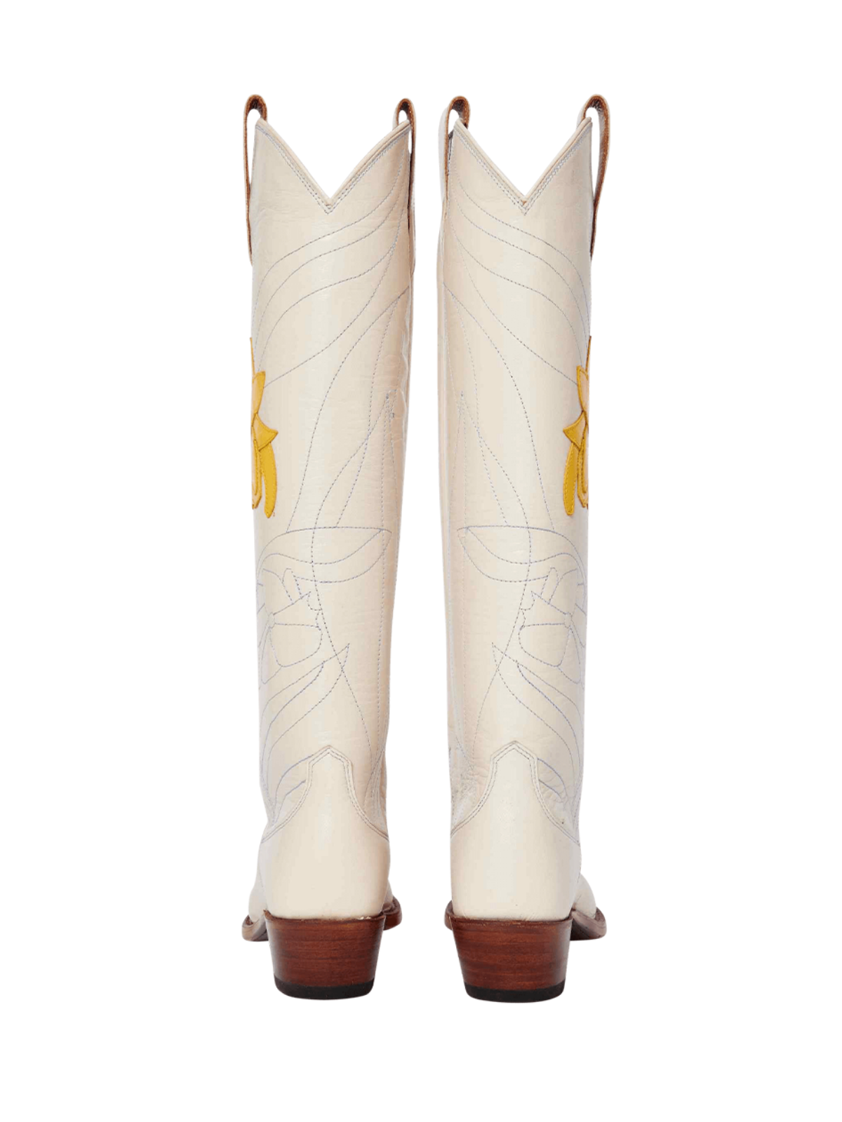 Cream Snip-Toe Embroidery Flower Applique Wide Calf Knee High Cowgirl Boots