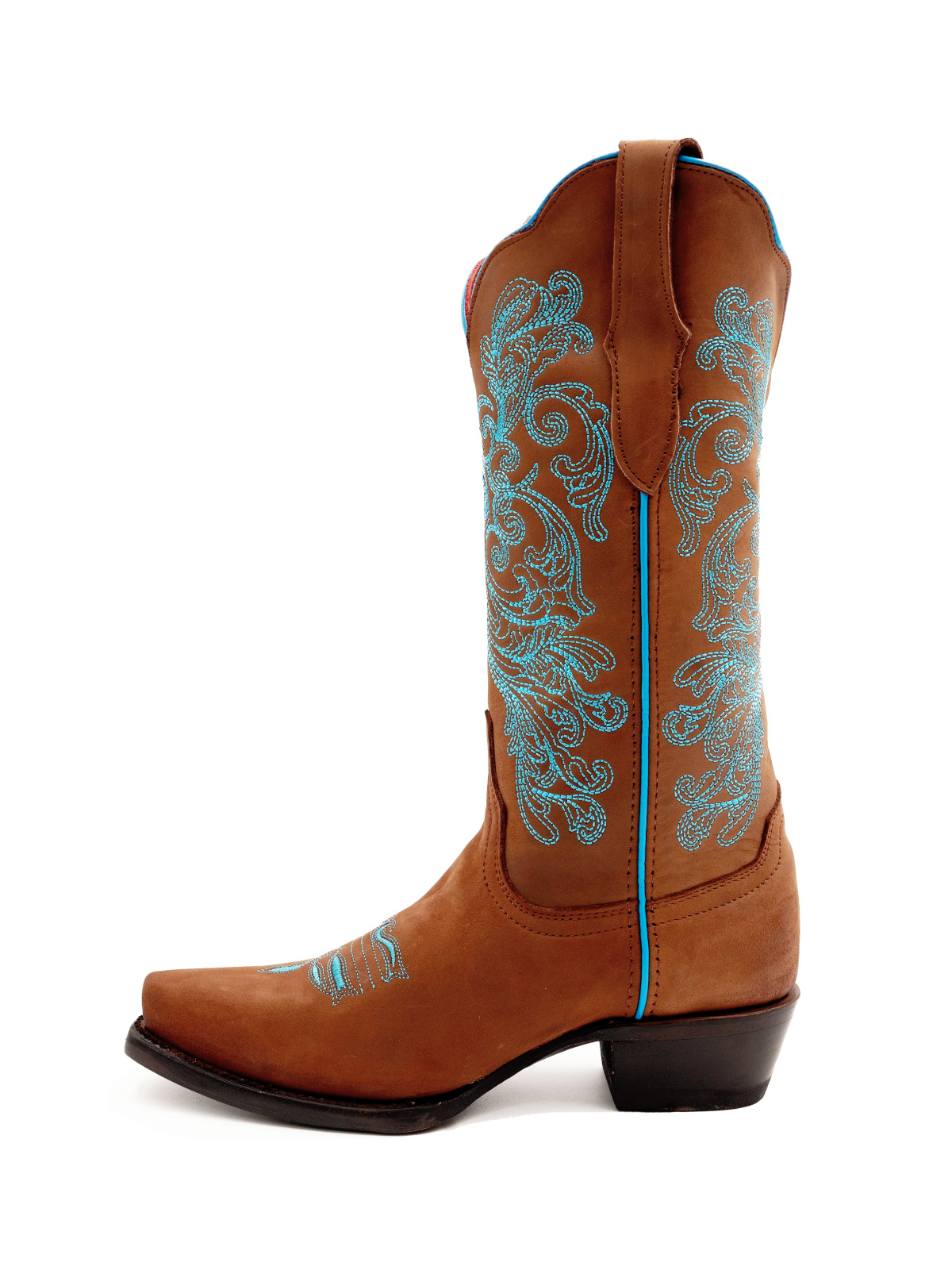 Brown Floral Embroidery Snip-Toe Wide Mid Calf Western Boots Cowgirl Tall Boots