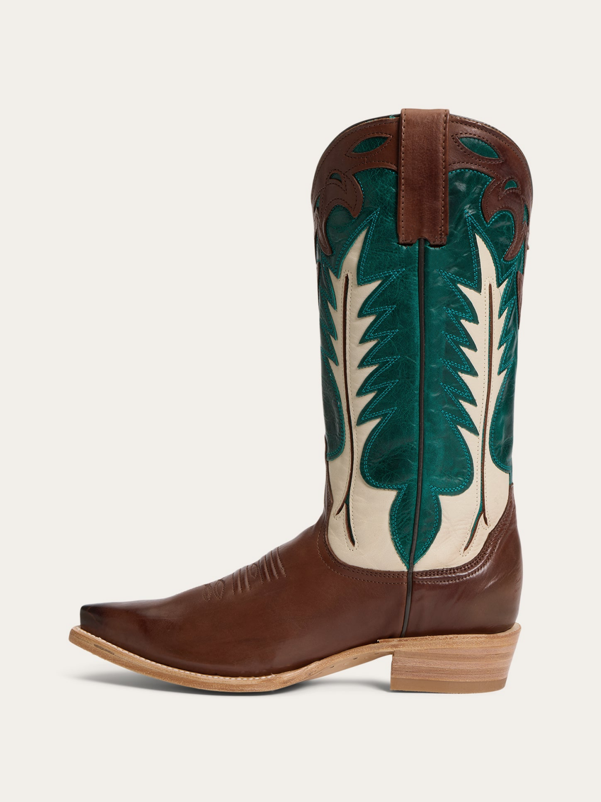 Contrast Brown And Dark Turquoise Snip-Toe Flame Inlay Wide Mid Calf Tall Western Boots