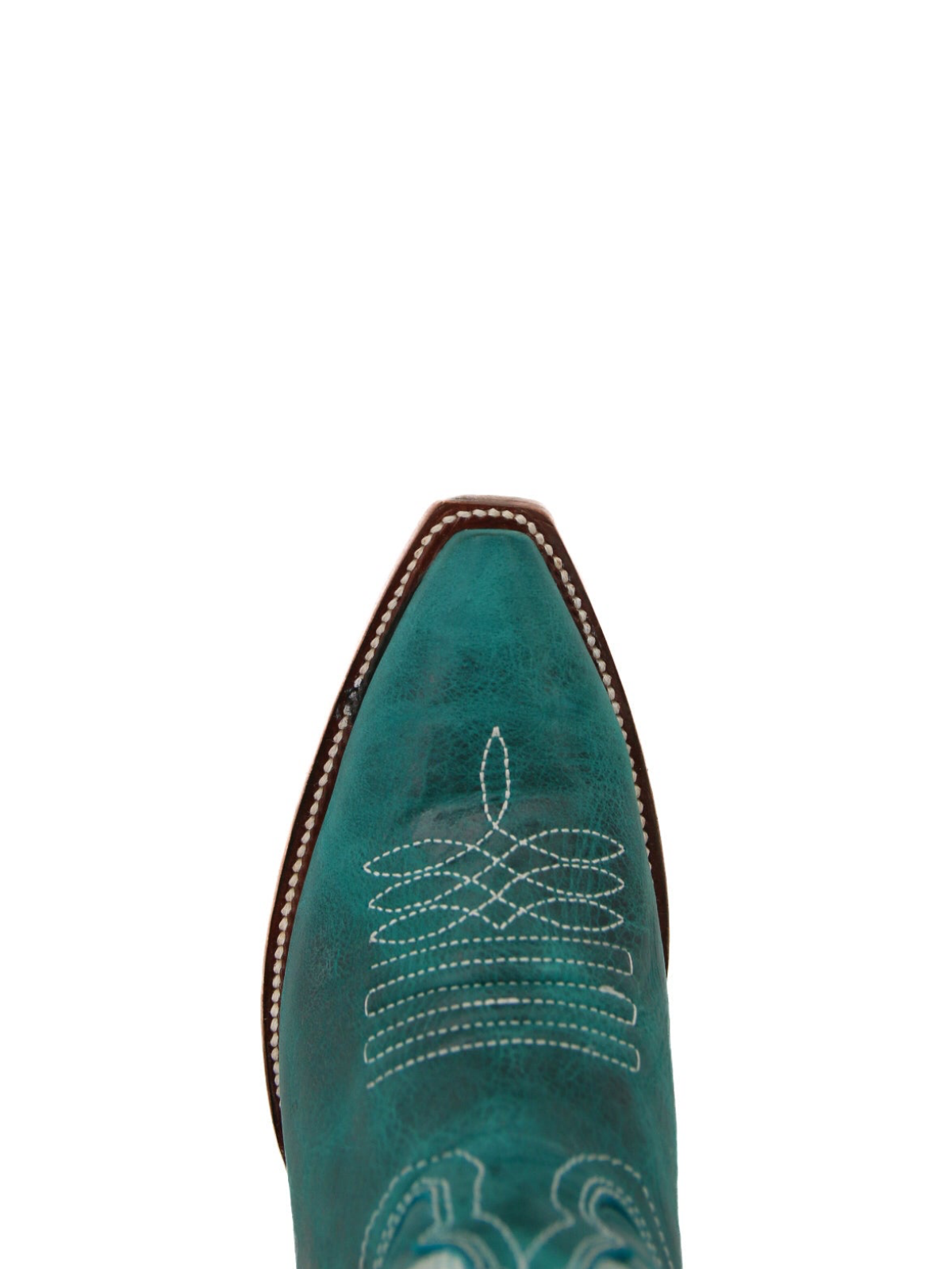 Distressed Teal Green Snip-Toe Half-Zip Classic Embroidery Studded Mid Calf Cowgirl Boots