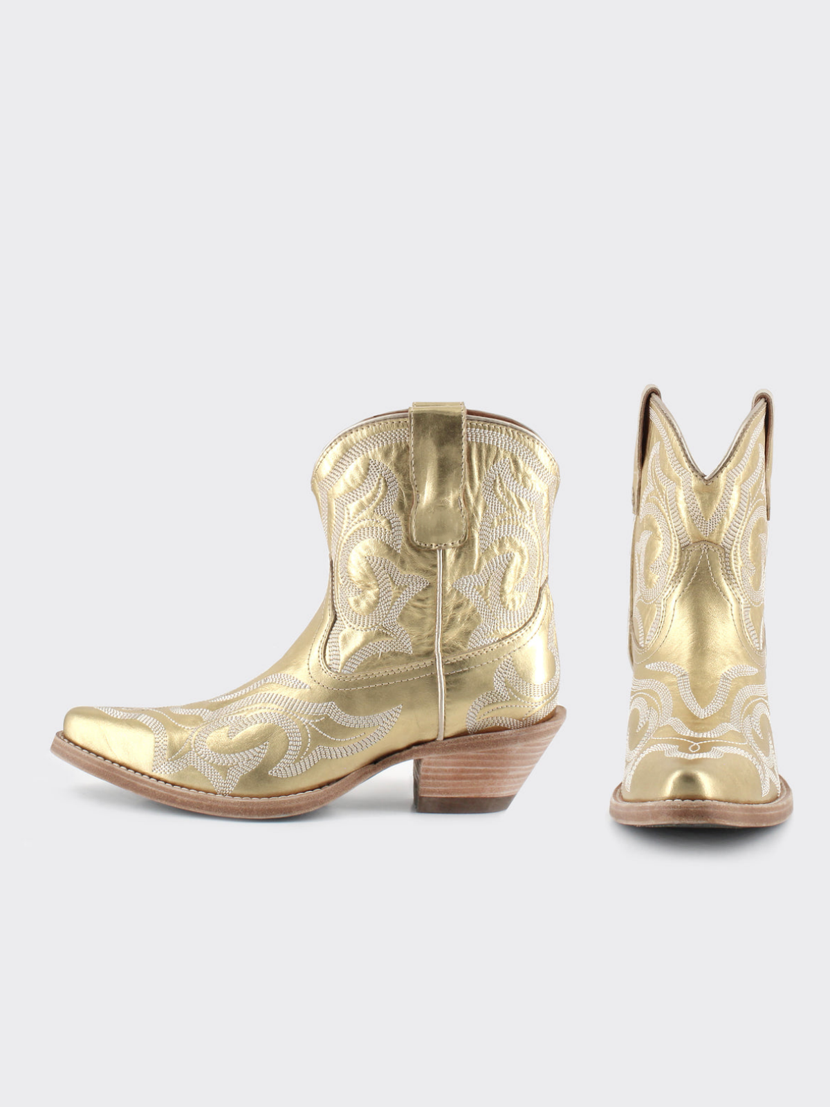 Embroidery Snip-Toe Wide Mid Calf Western Boots For Women - Metallic Gold