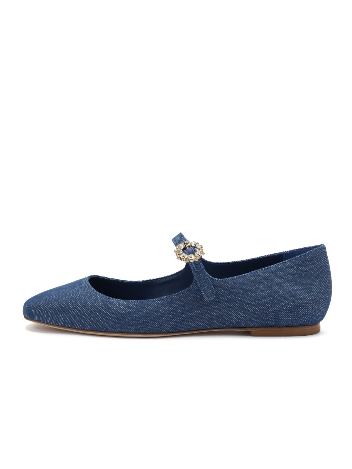 Blue Denim Round-Toe Bridge Starp Ballet Flats