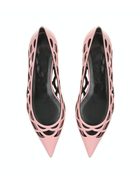 Pink Boho Hollow-Out Pointed-Toe Ballet Flats