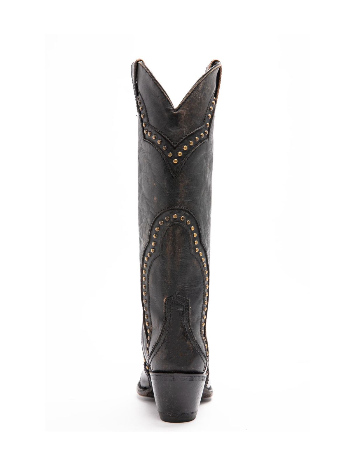 Black Distressed Stitch Studded Snip-Toe Wide Mid Calf Cowgirl Tall Boots