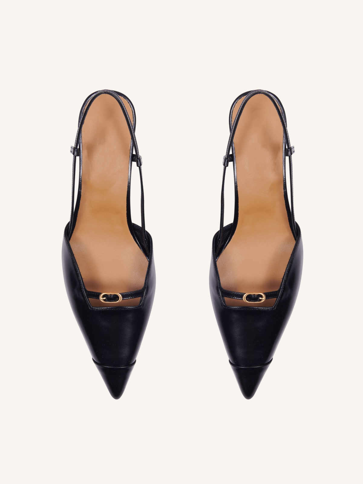 Black Buckled Strap Pointy Kitten Heels Slingback Pumps